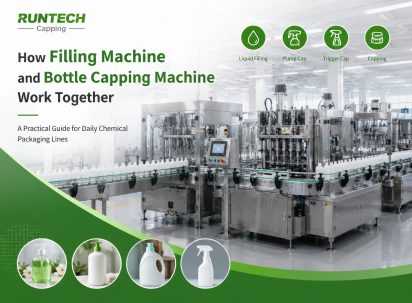Filling machine and bottle capping machine working together in a daily chemical packaging line