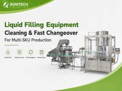 Liquid filling equipment cleaning and fast changeover for multi-SKU production